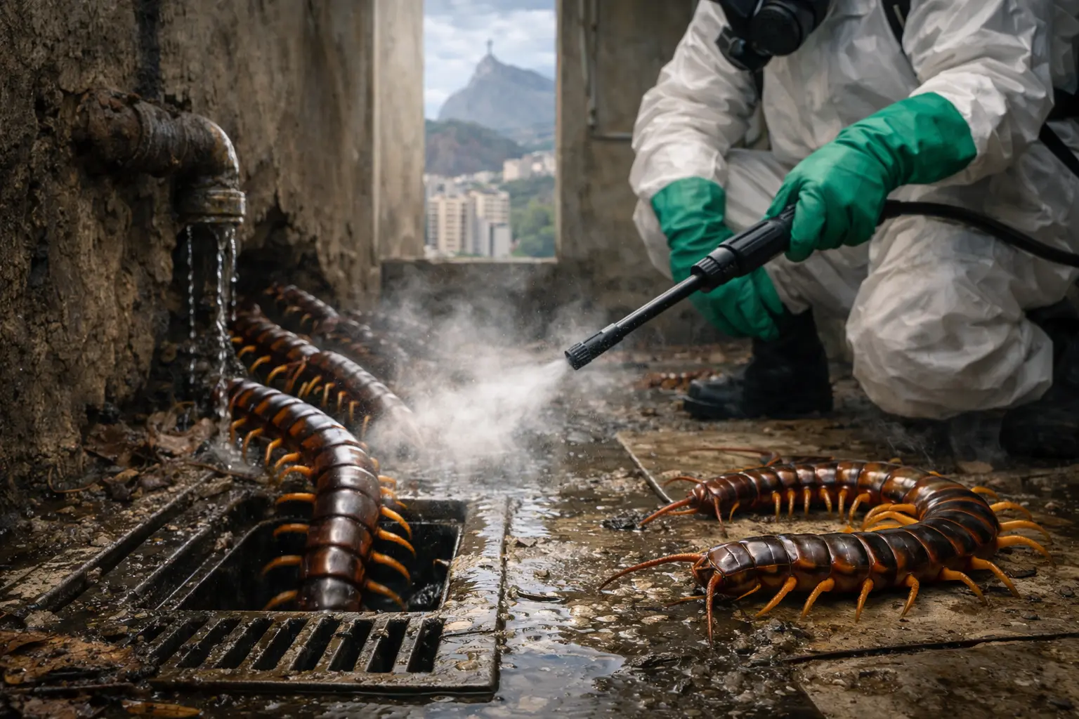Lacraias em ralos e áreas úmidas: como a dedetização profissional atua no RJ